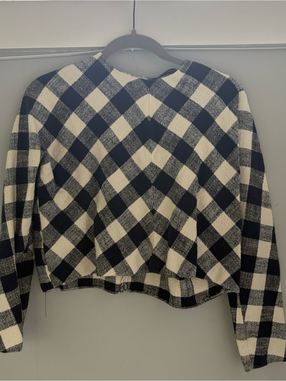 Zara Woman Black and Cream Check Cropped Top